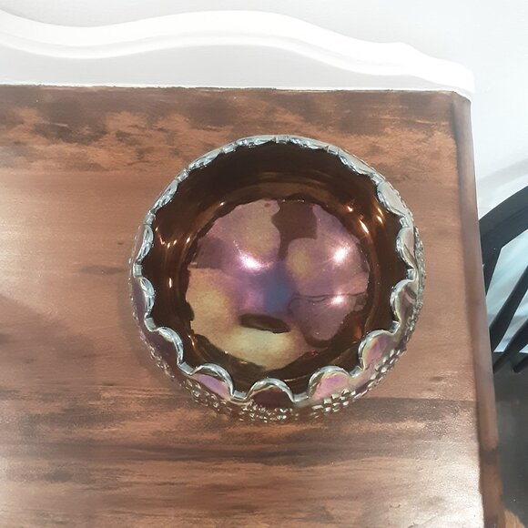 Fenton Footed Carnival Glass Orange Tree Blossom Amethyst Iridescent Bowl - Picture 6 of 7